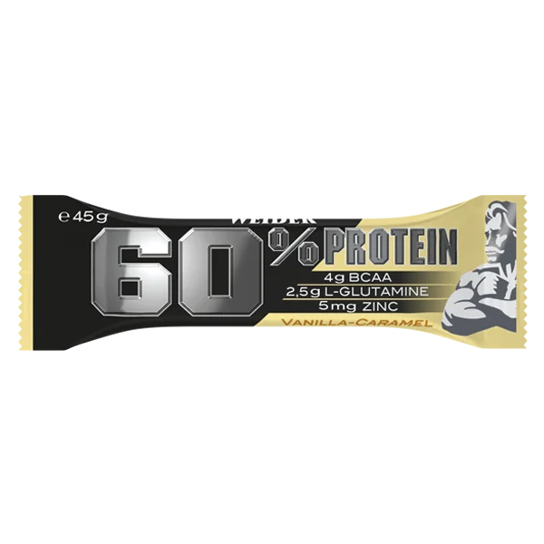 Baton proteic cu aroma de Vanilla-Caramel 60% Protein Bar, 45g, Weider