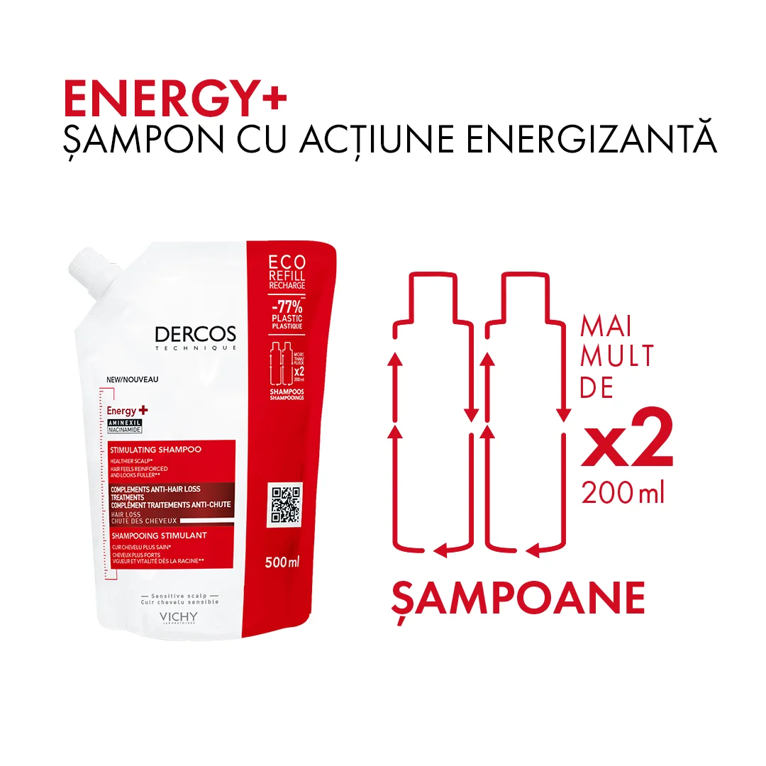 Sampon EcoPack Energy+ Dercos, 500ml, Vichy
