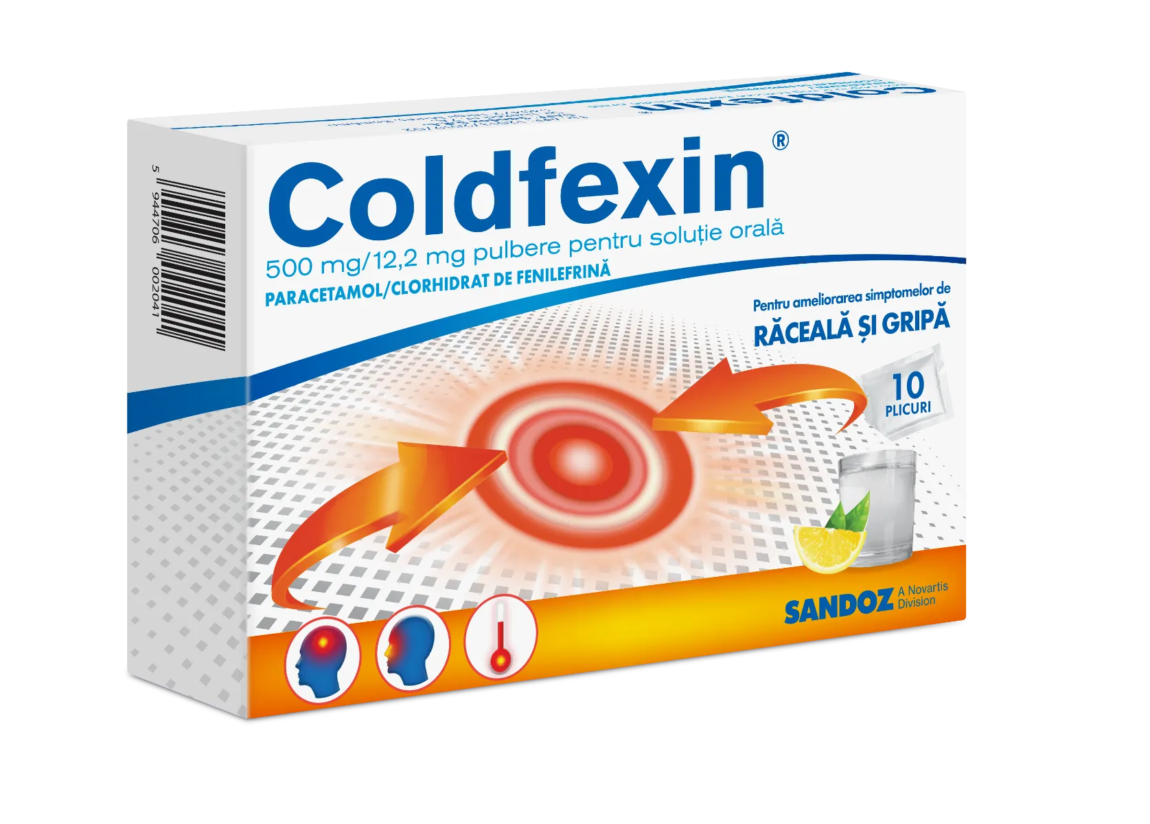 Coldfexin 500 mg/12.2 mg pulbere pentru solutie orala, 10 plicuri, Sandoz