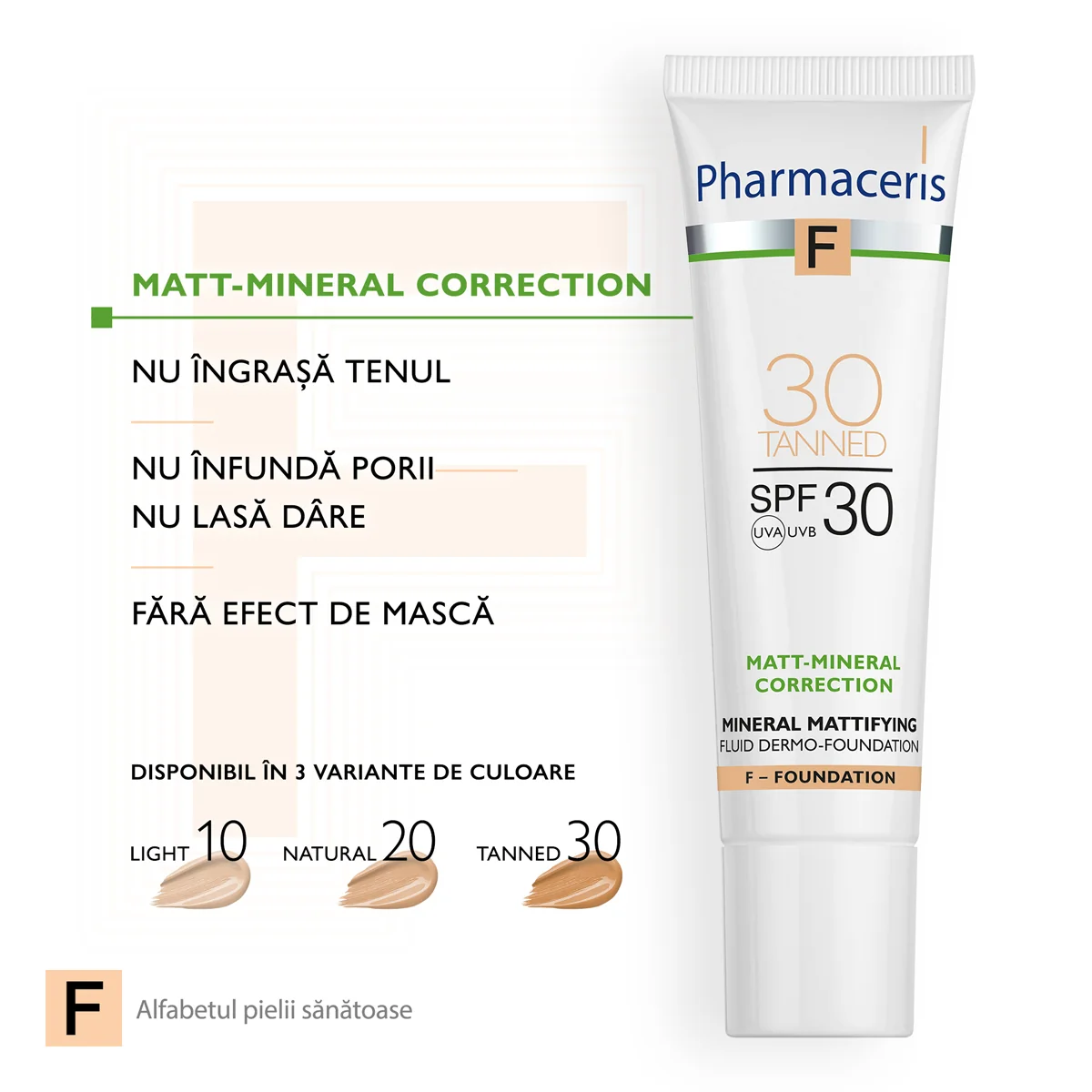 Fond de ten fluid matifiant mineral SPF30 30 Tanned F, 30ml, Pharmaceris