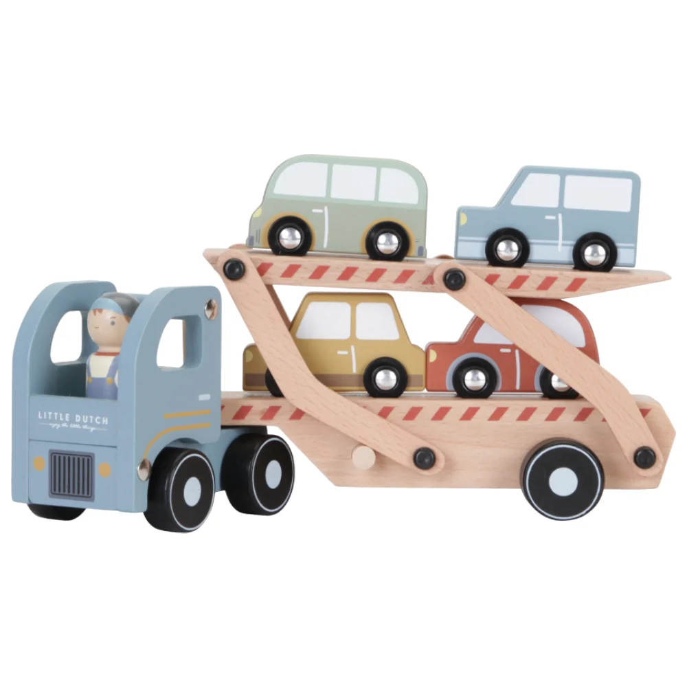 Camion din lemn FSC cu platforma si sofer, 1 bucata, Little Dutch
