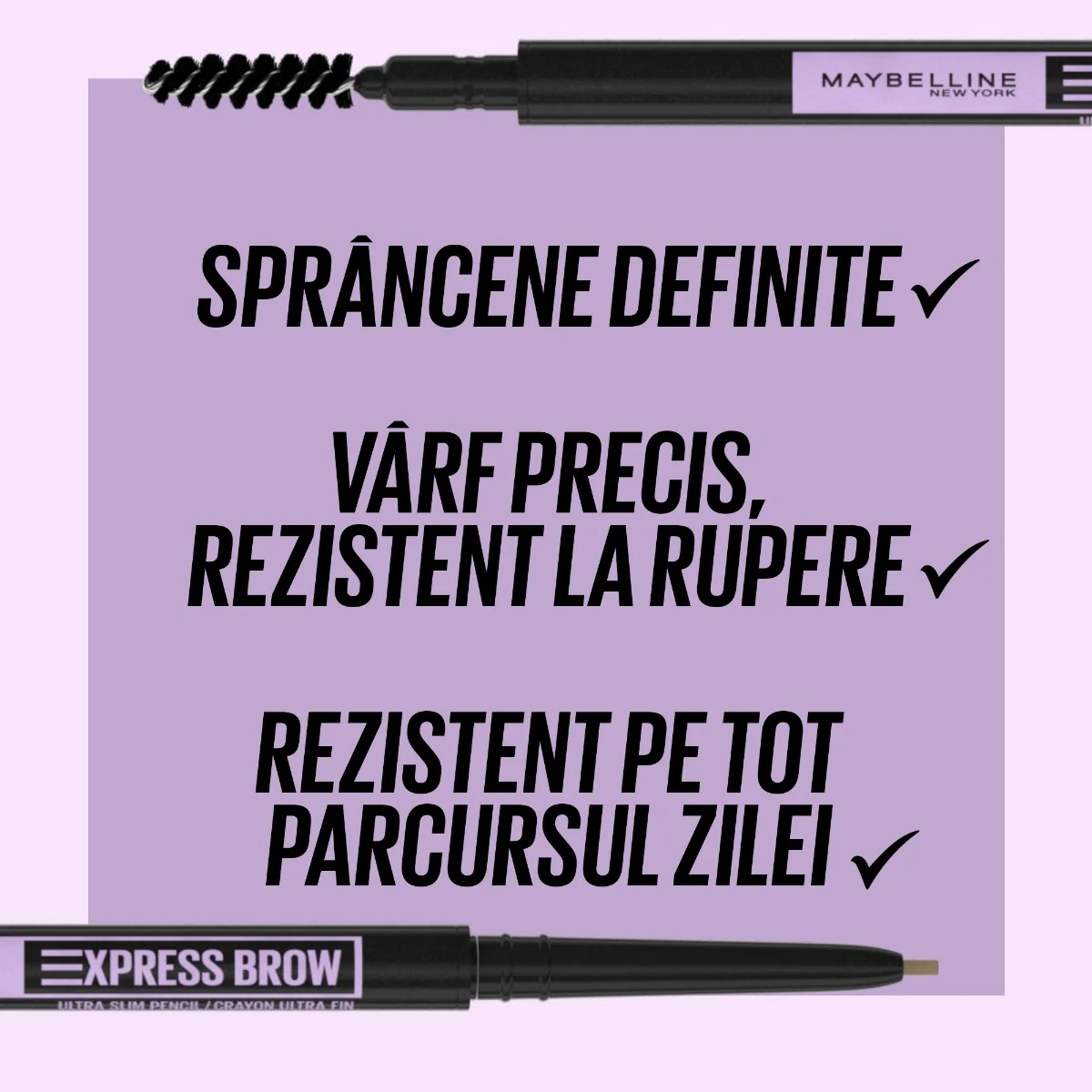 Creion pentru definirea sprancenelor Brow Ultra Slim 04 Medium Brown Express Brow, 0.85g, Maybelline