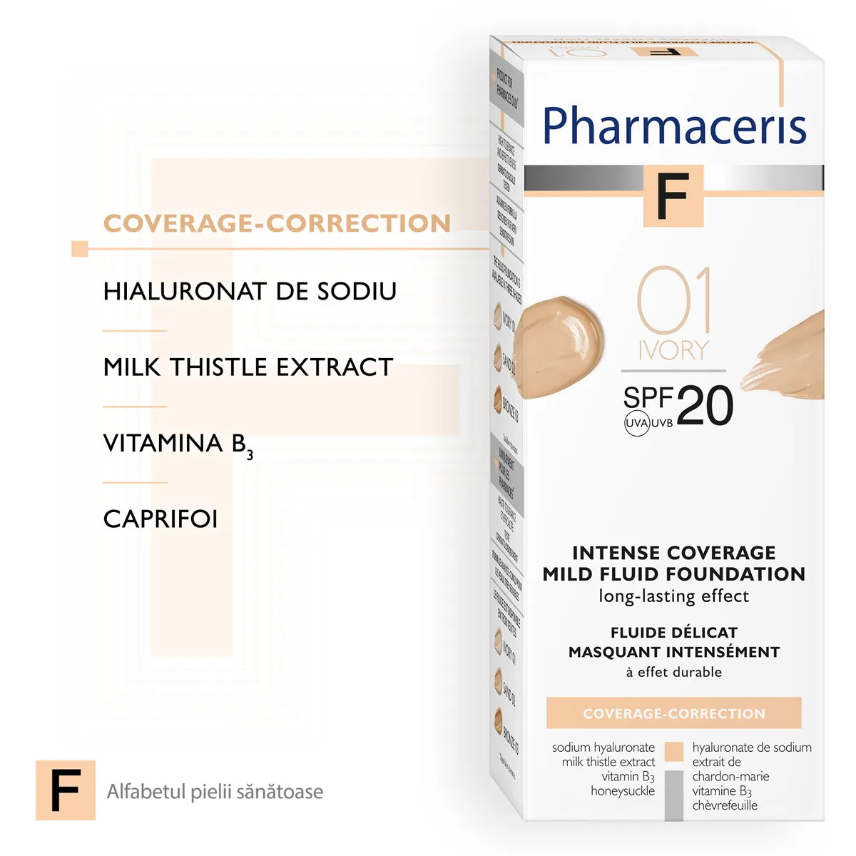 Fond de ten Intense Coverage 01 Ivory SPF20 F, 30ml, Pharmaceris