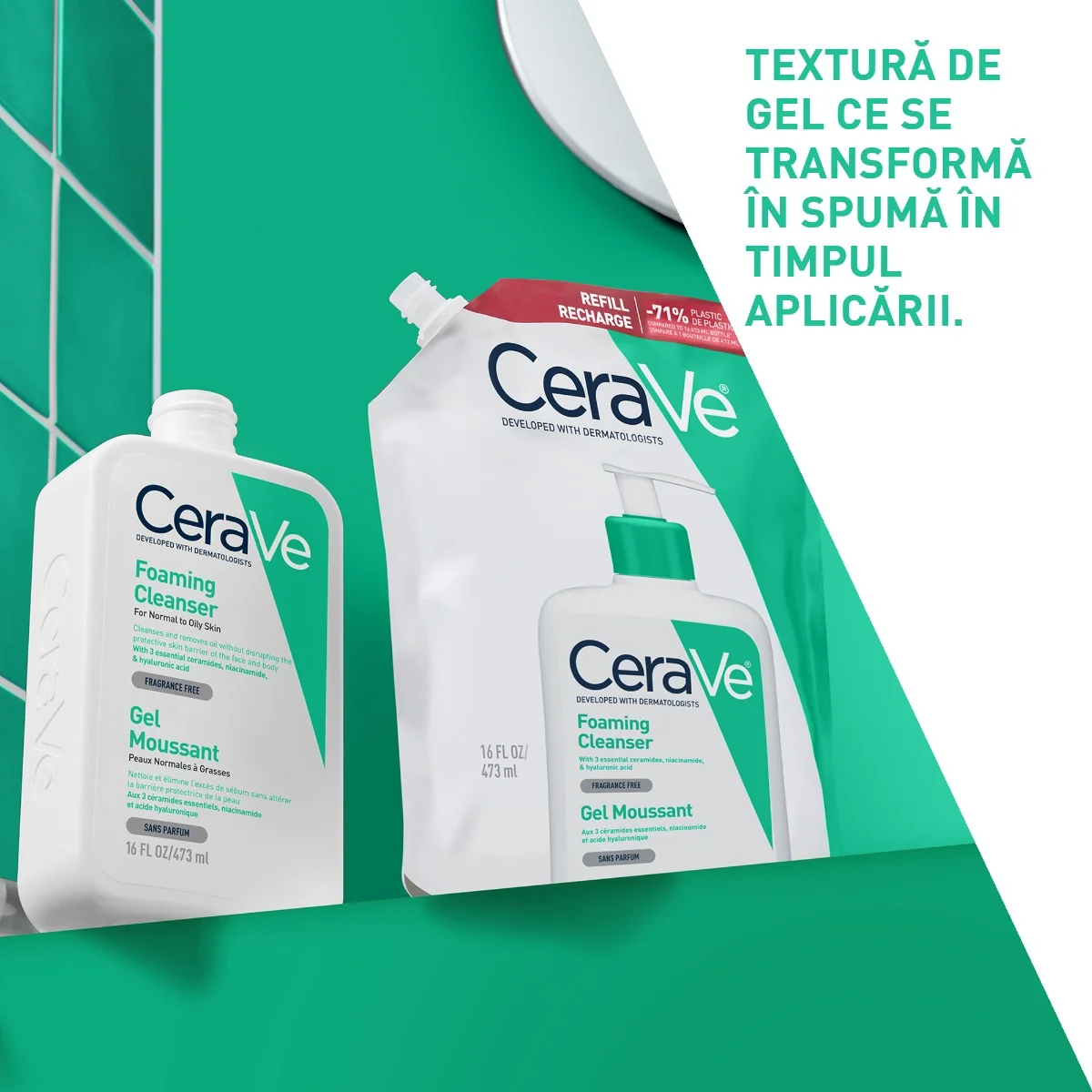 Rezerva Gel de curatare  spumant piele normal-grasa, 473ml, CeraVe