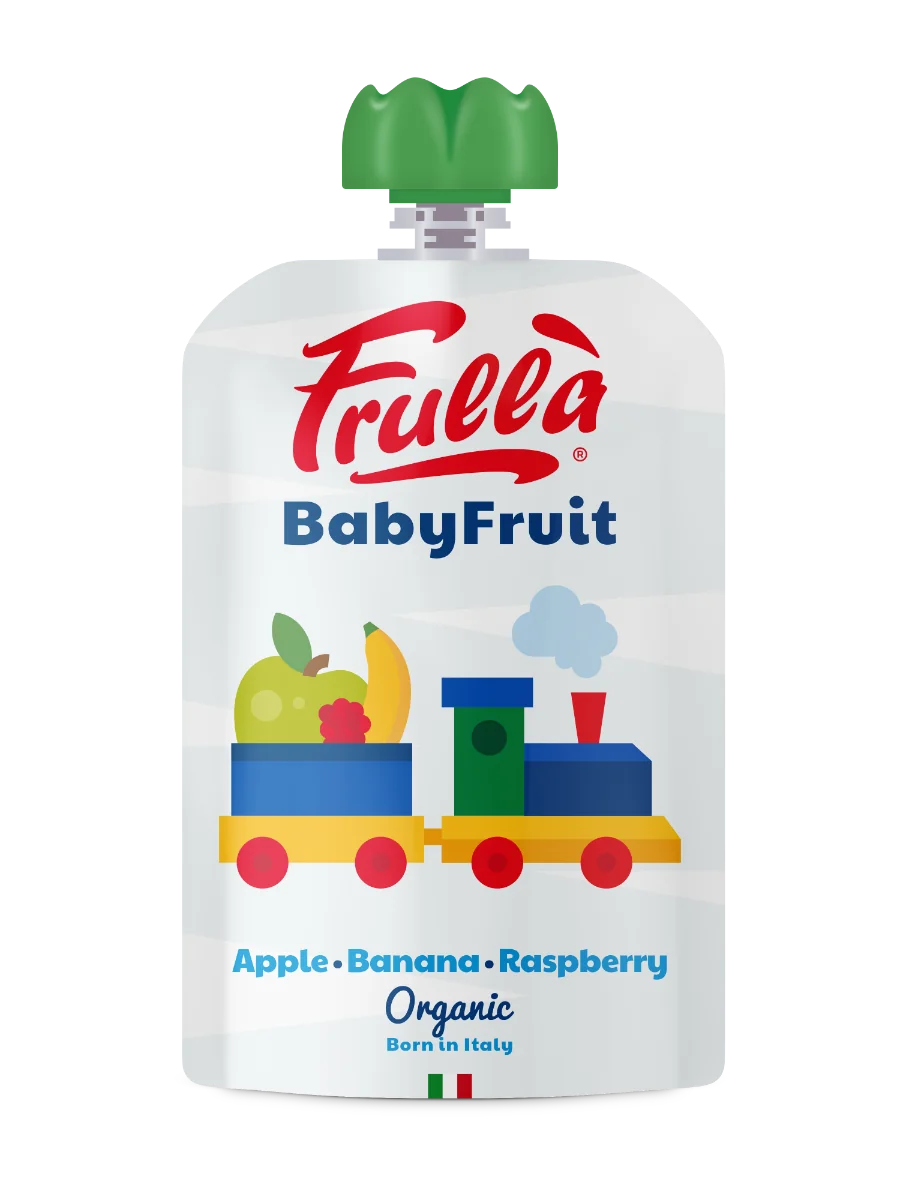 Piure pentru copii din mar banana si zmeura Baby Fruit Bio, 100g, Frulla