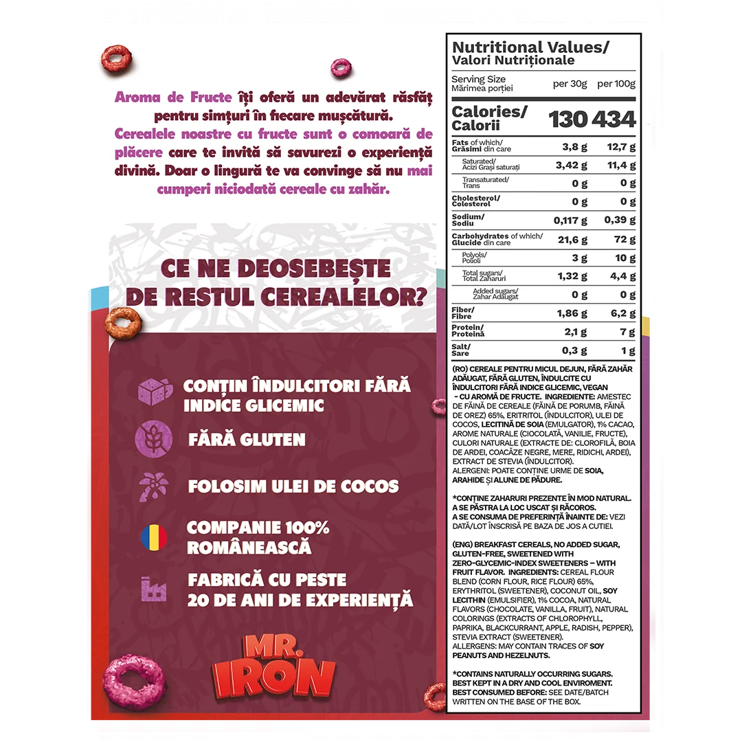 Cereale din ovaz fara zahar si fara gluten Fructe inghetate, 250g, Mr. Iron