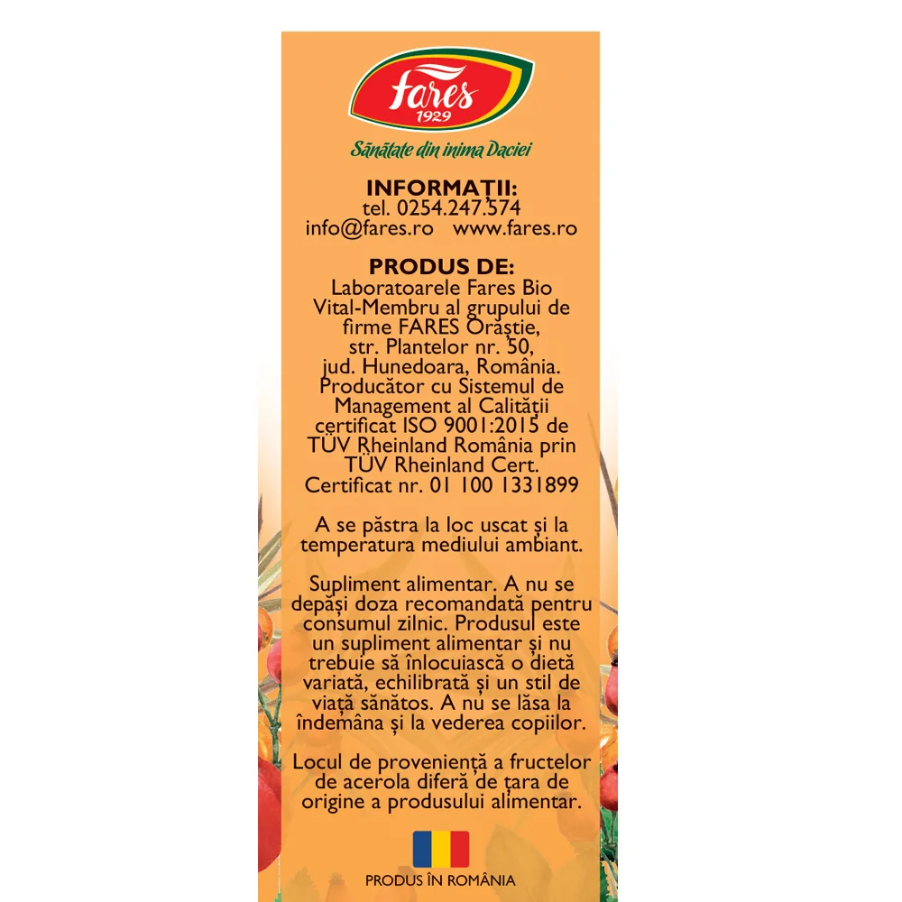 Vitamina C din surse naturale F164, 60 comprimate masticabile, Fares