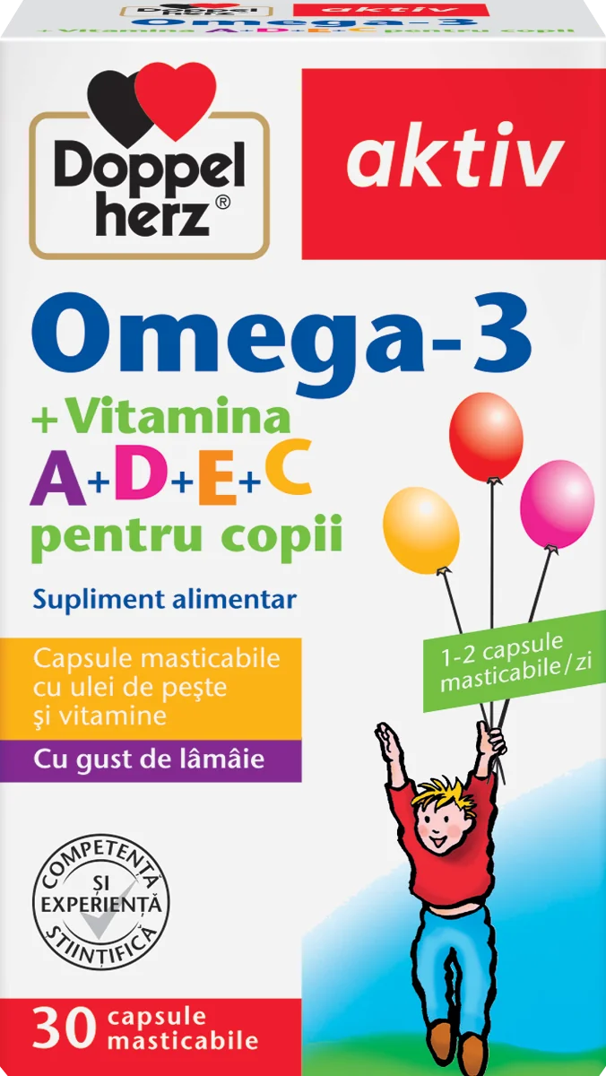 Omega 3 + Vitamina A + D + E + C pentru copii, 30 capsule, Doppelherz