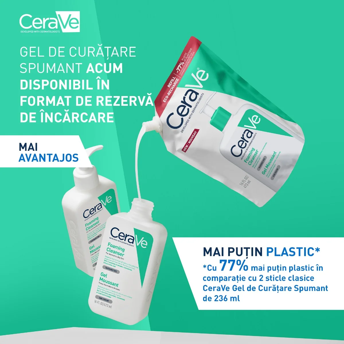 Rezerva Gel de curatare spumant piele normal-grasa, 473ml, CeraVe