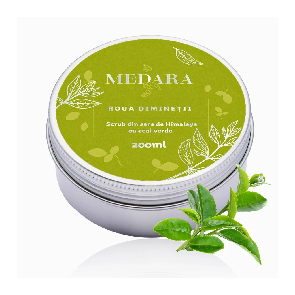 Scrub cu sare de Himalaya si ceai verde Roua Diminetii, 200ml, Medara