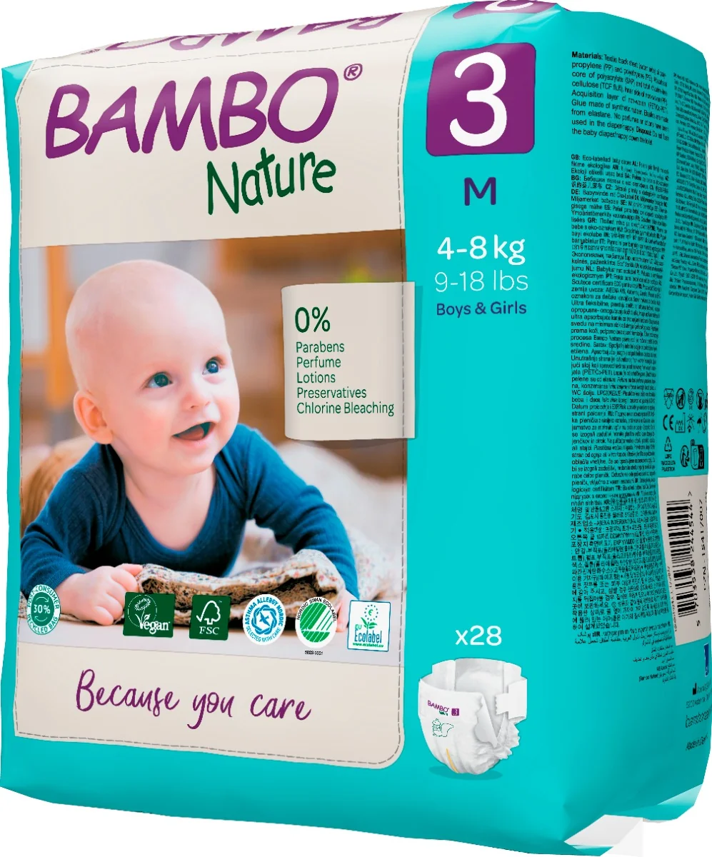 Scutece Ecolabel Nr. 3 pentru 4-8 kg, 28 bucati, Bambo Nature