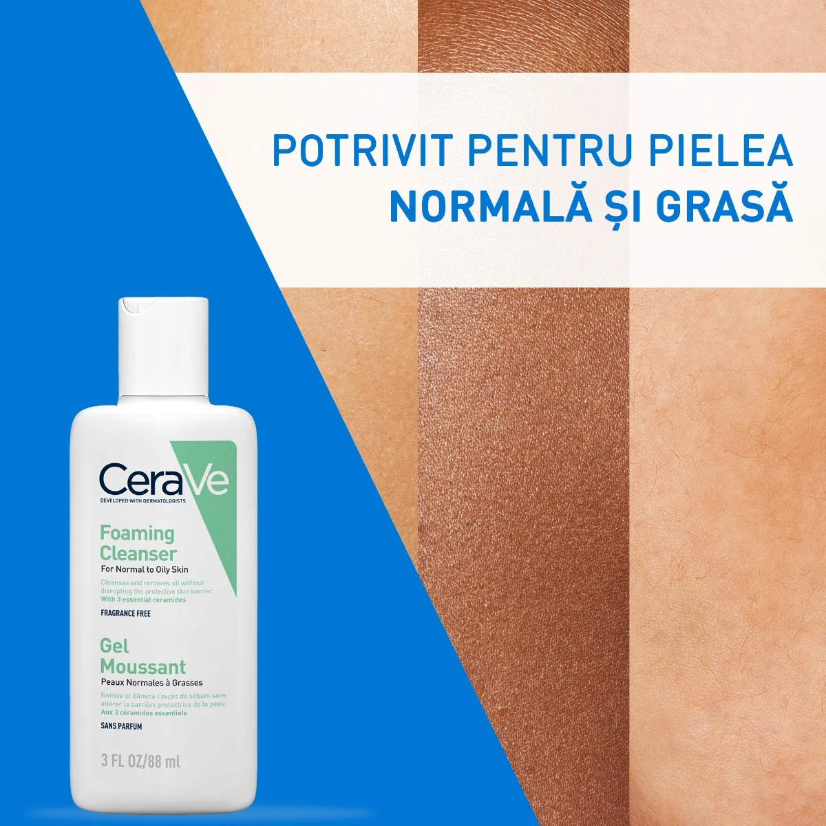 Gel de curatare spumant pentru pielea normal-grasa Travel Size, 88ml, CeraVe