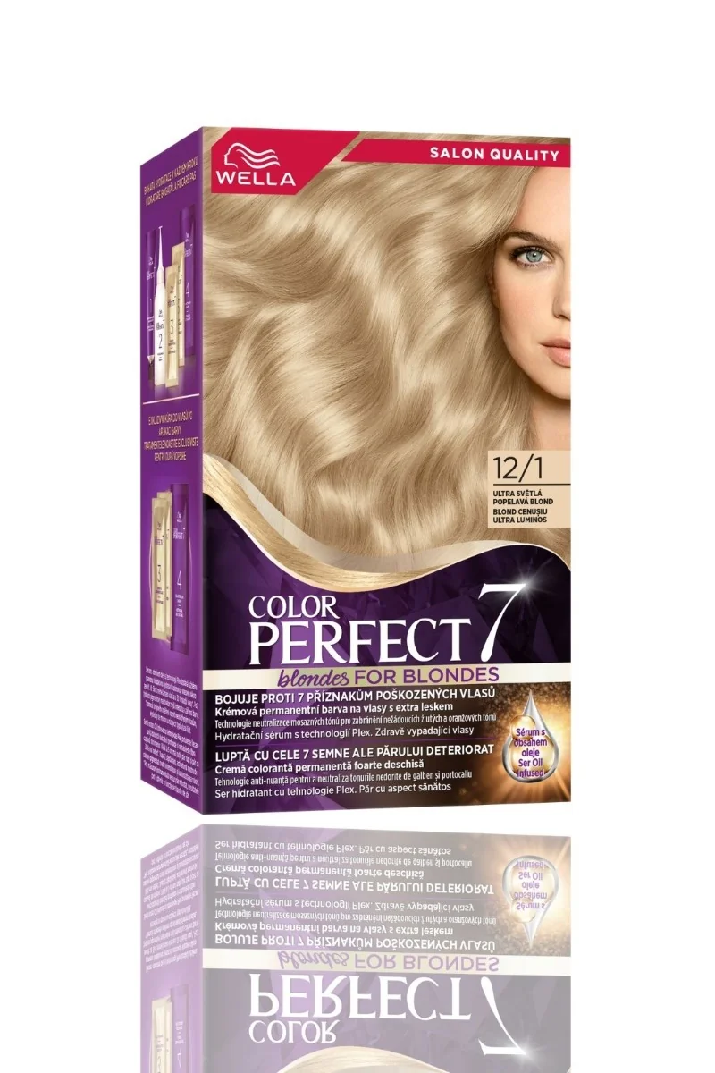 Vopsea de par permanenta Blond Cenusiu Ultra Luminos 12/1 Color Perfect, 135ml, Wella