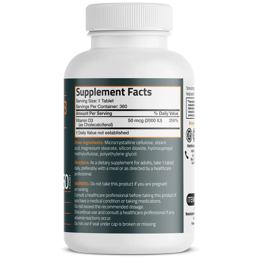 Vitamina D3 2000UI, 360 tablete, Bronson Laboratories