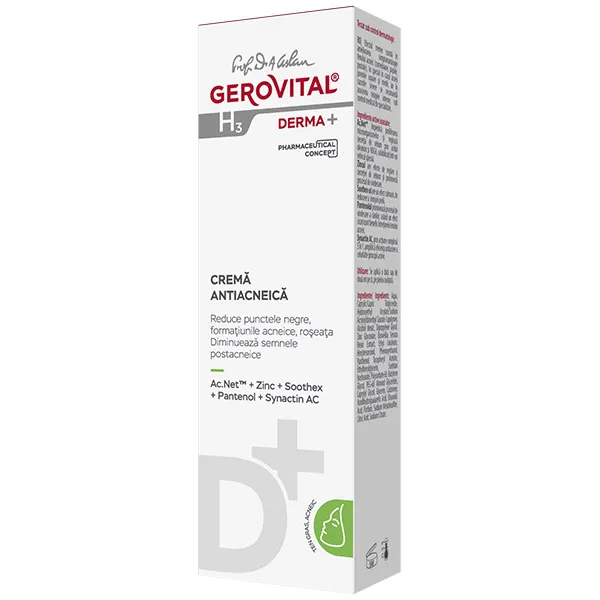 Crema antiacneica H3 Derma+, 50ml, Gerovital 