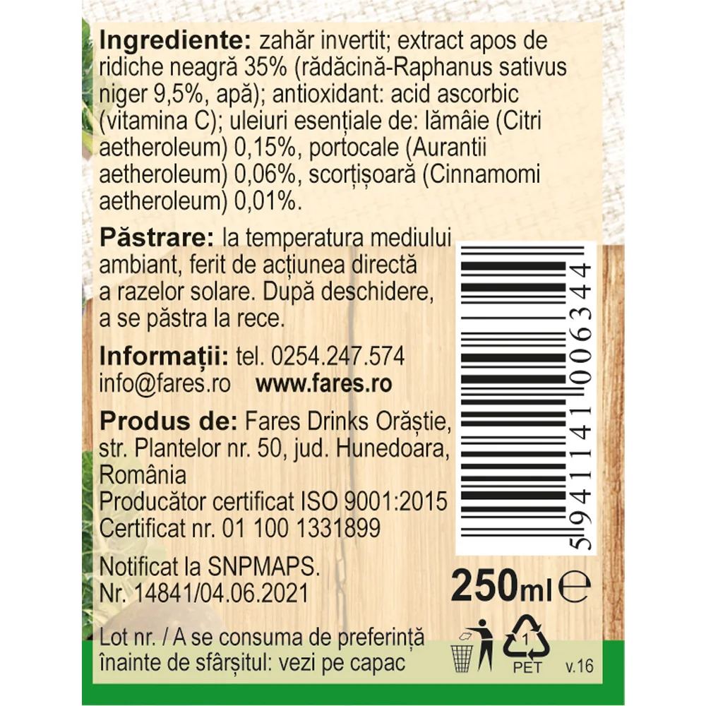 Sirop Ridiche neagra, 250ml, Fares