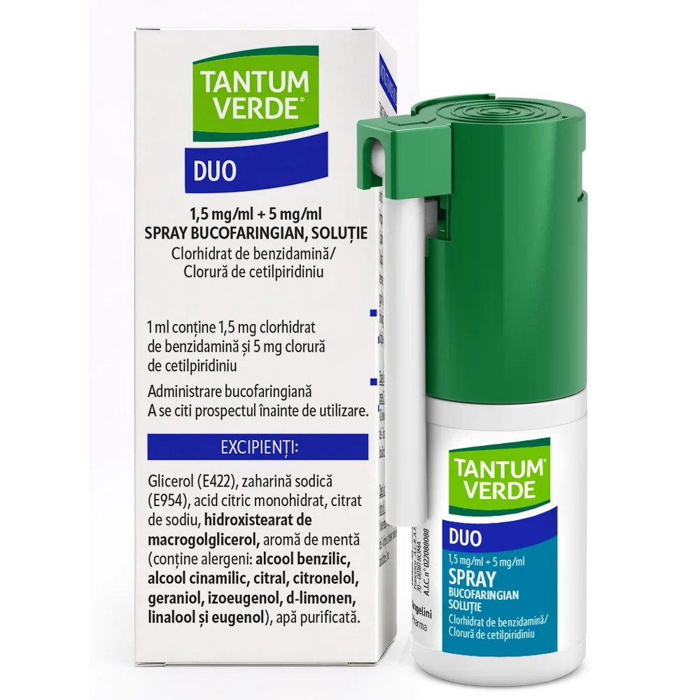 Tantum Verde Duo spray bucofaringian 1.5 mg/ml + 5 mg/ml, 15ml ...