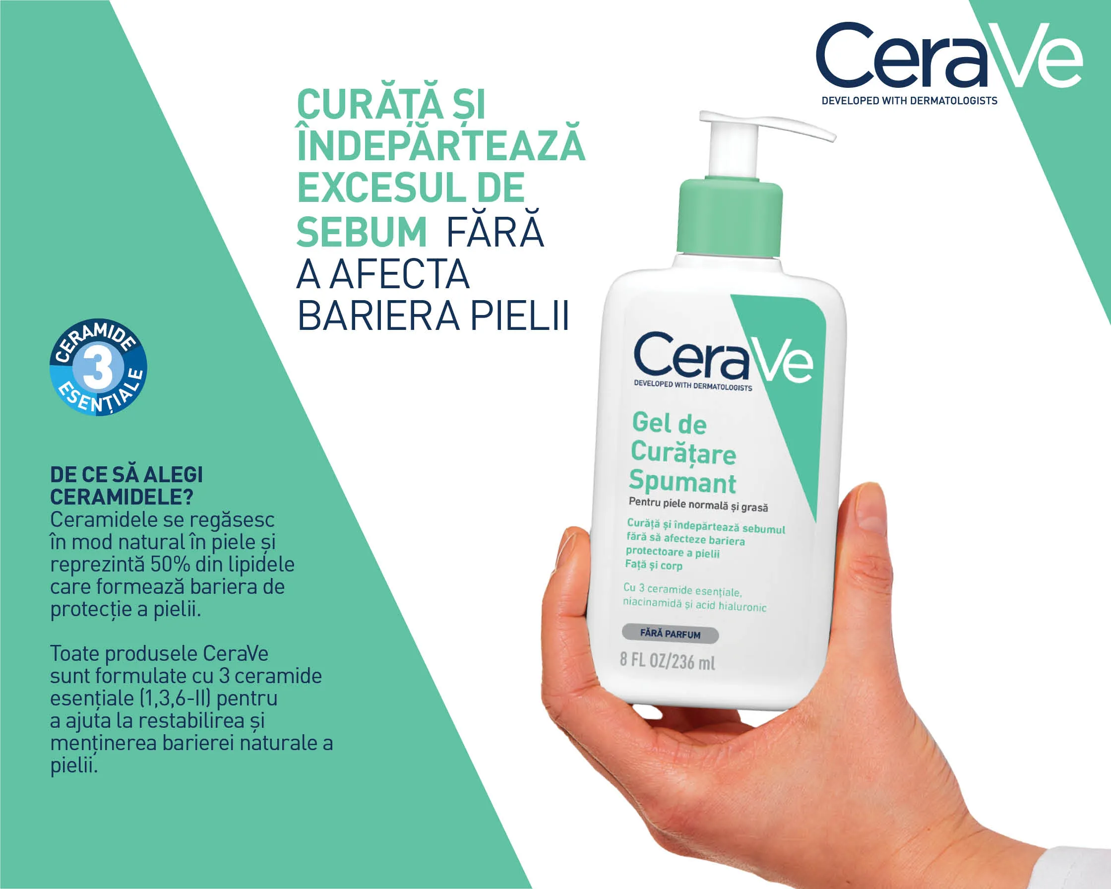 Curata si indeparteaza excesul de sebum fara a afecta bariera pielii