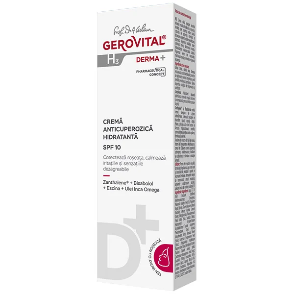Crema anticuperozica hidratanta SPF10 Derma+, 50ml, Gerovital