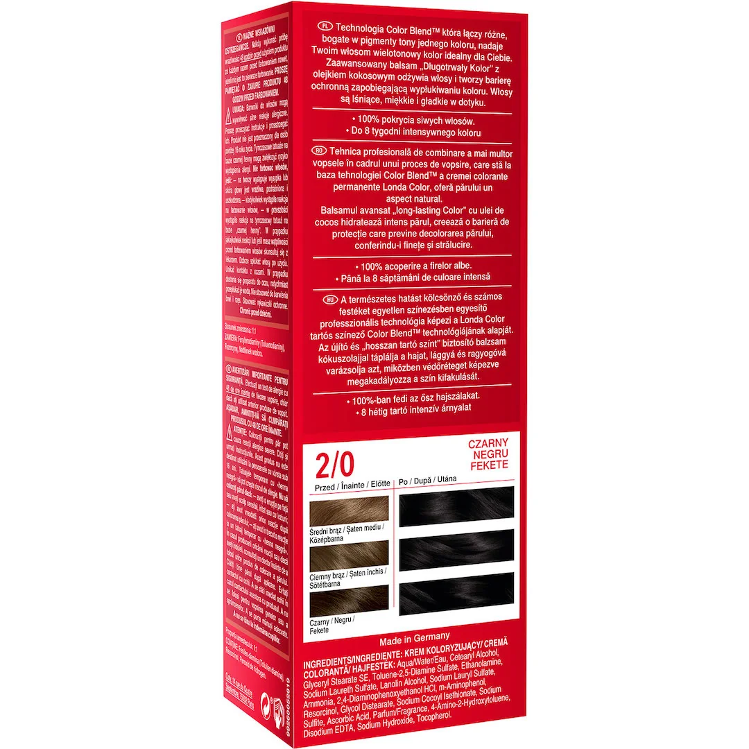 Vopsea de par permanenta 2/0 Negru, 110ml, Londa