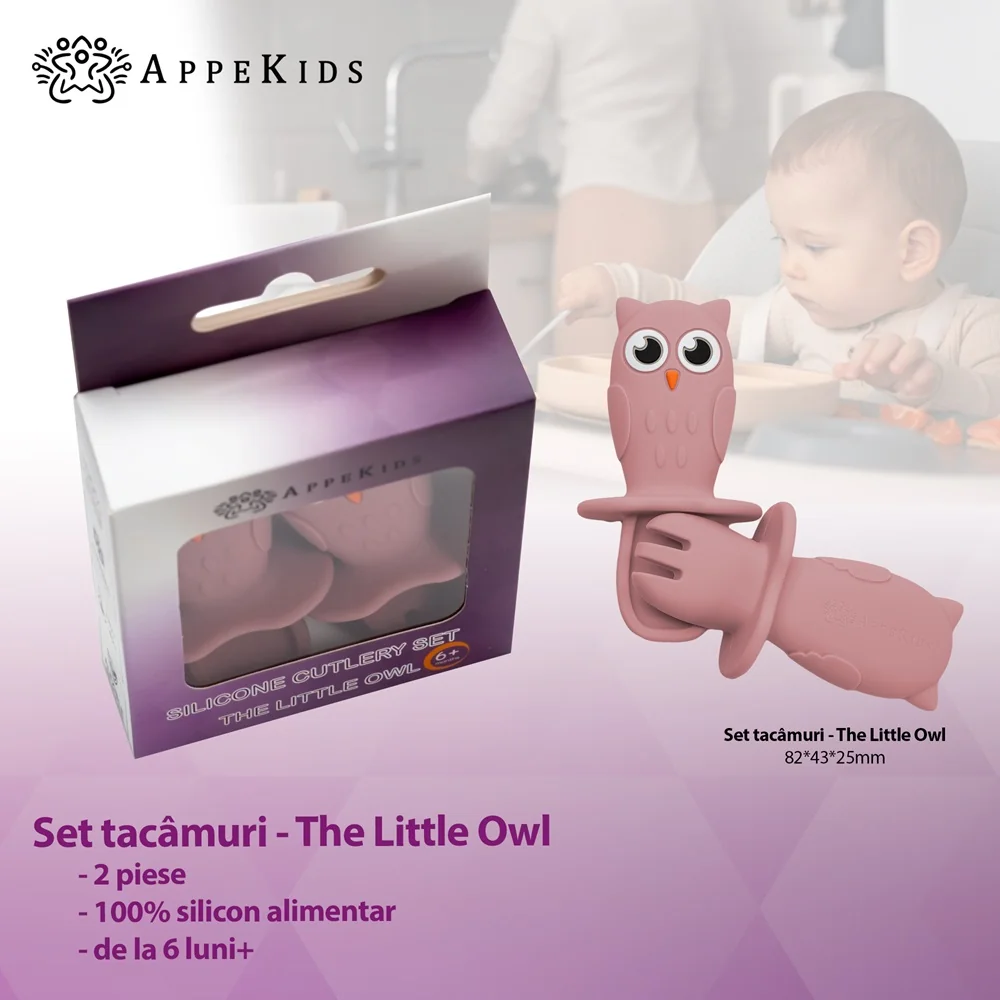 Set tacamuri din silicon Owl Old Rose 6 luni+, 1 bucata, Appekids