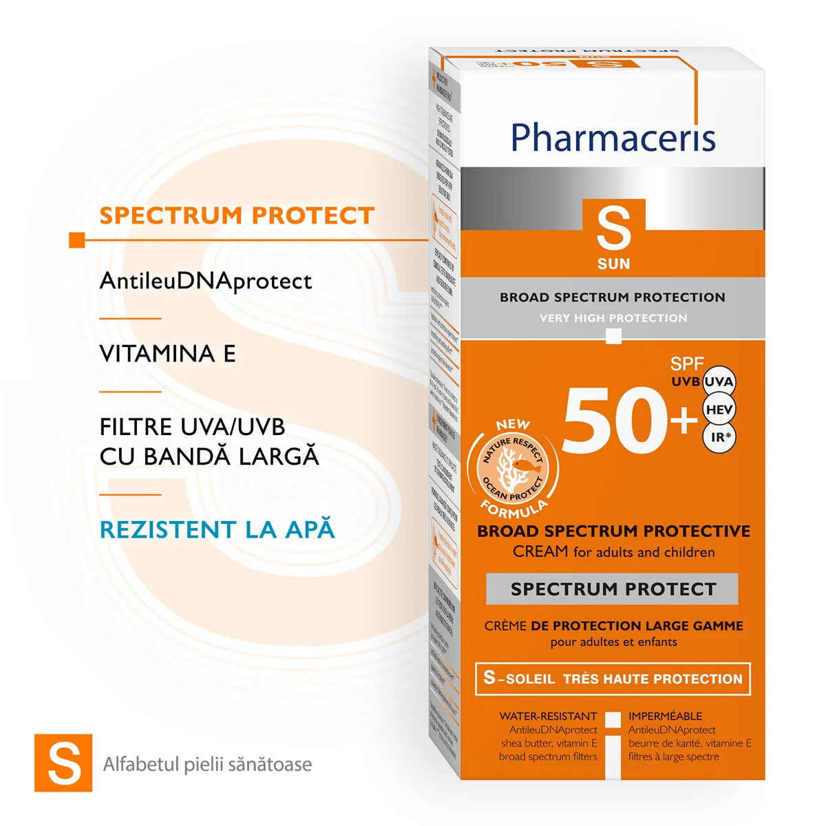 Crema cu protectie solara si spectru larg pentru copii si adulti SPF50+ S, 50ml, Pharmaceris
