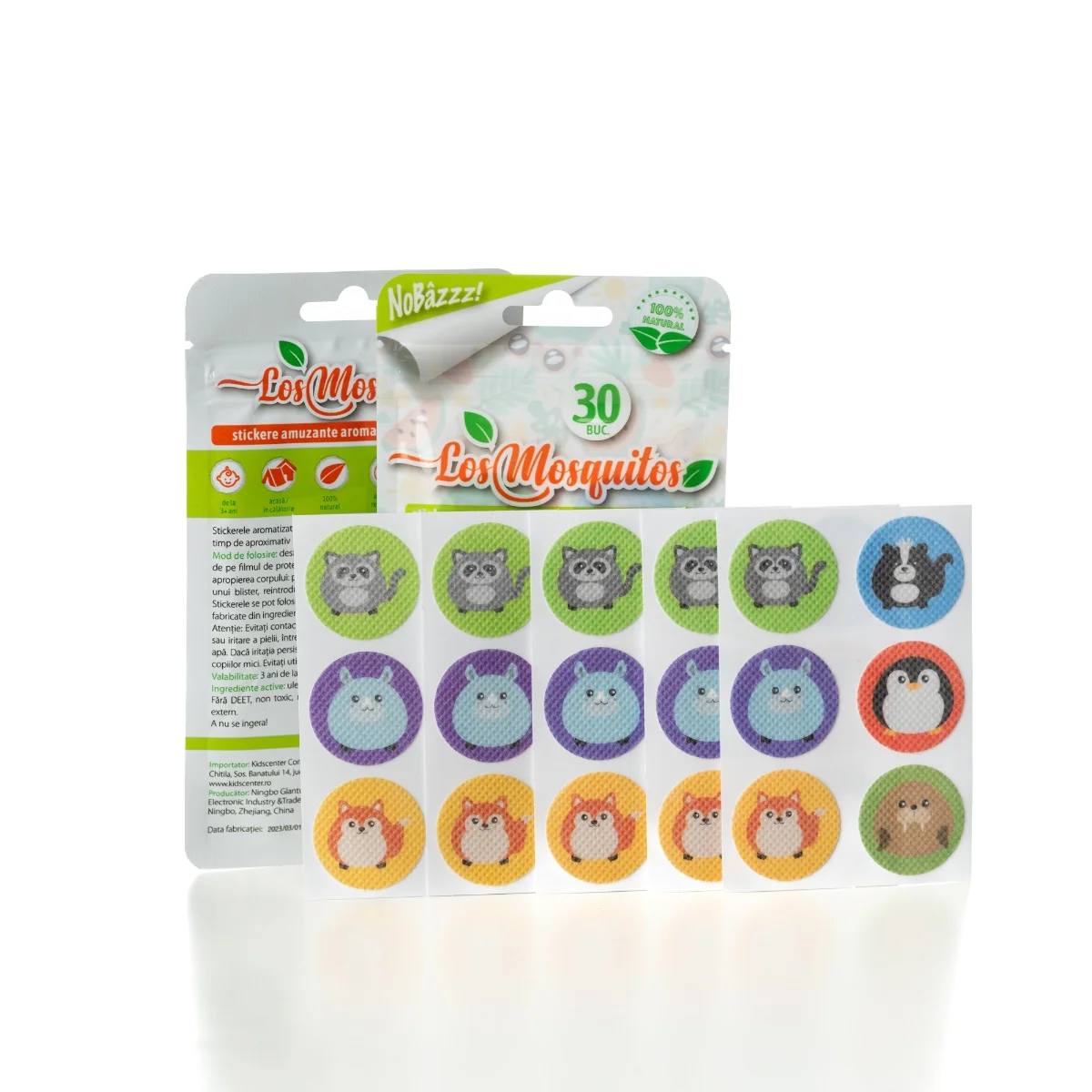 Stickere aromatizate cu citronella model cu animale, 30 bucati, Los Mosquitos