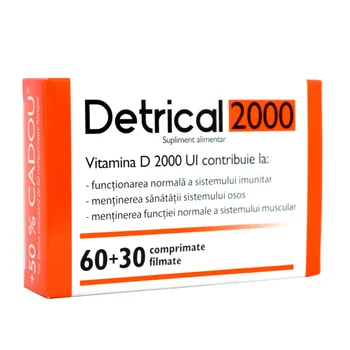 Pachet Detrical Vitamina D 2000UI, 60 comprimate + 30 comprimate Gratuit, Zdrovit