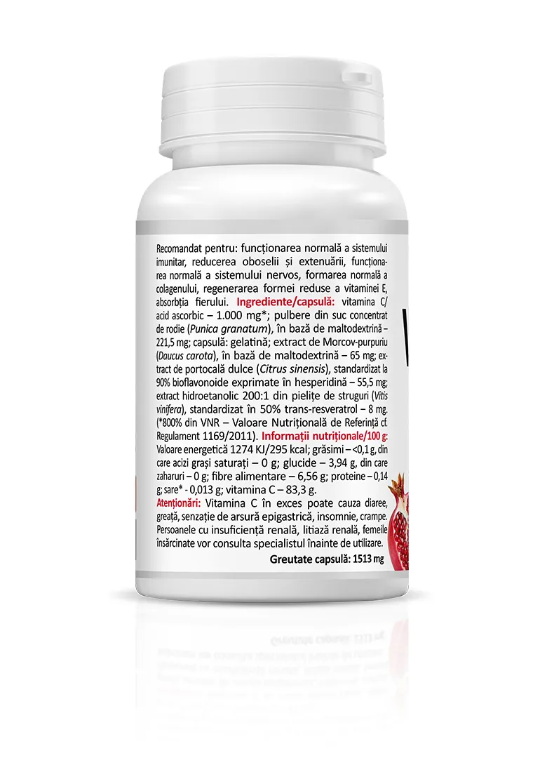 Vitamina C Premium cu rodie bioflavonoide si resveratrol, 30 capsule, Zenyth 