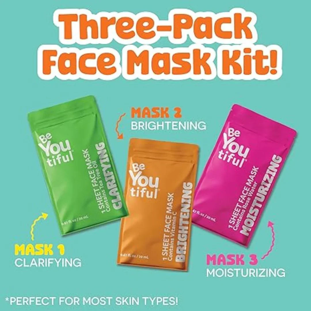 Set masti servetel purifiante hidratante si iluminatoare pentru tineri, 3 bucati, BeYoutiful