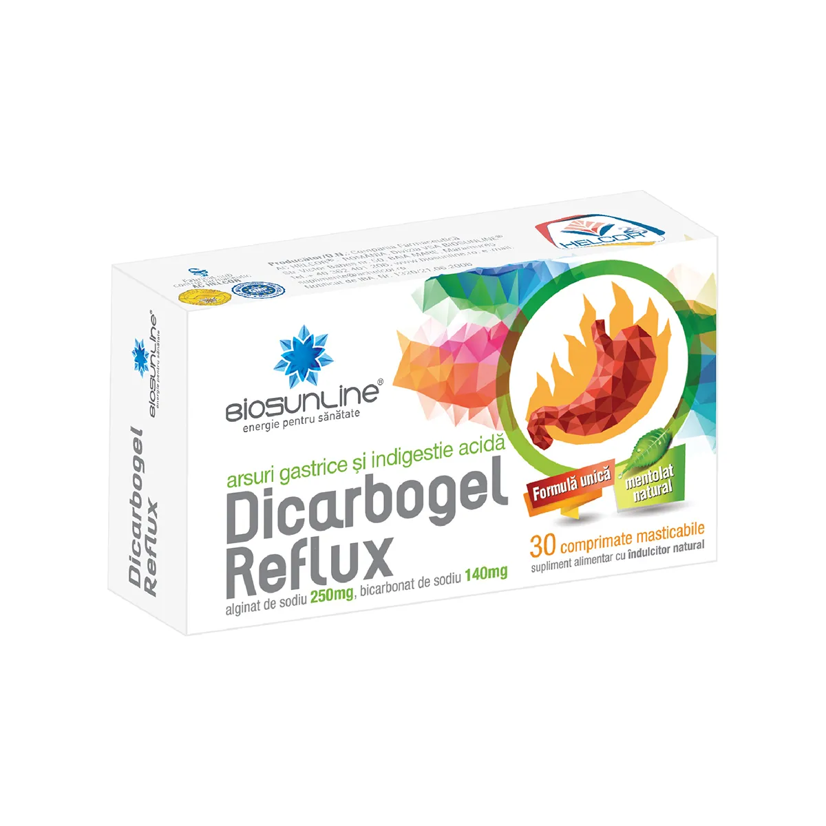 Dicarbogel Reflux, 30 comprimate masticabile, BioSunLine