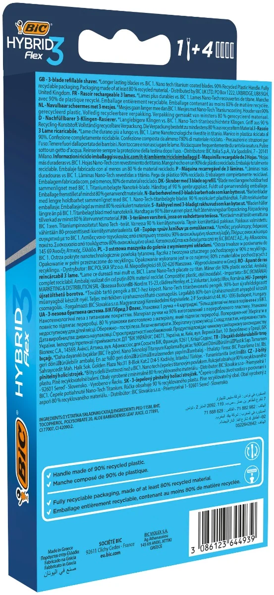 Pachet Aparat de ras Flex 3 1 bucata + Rezerve 3 bucati, BIC