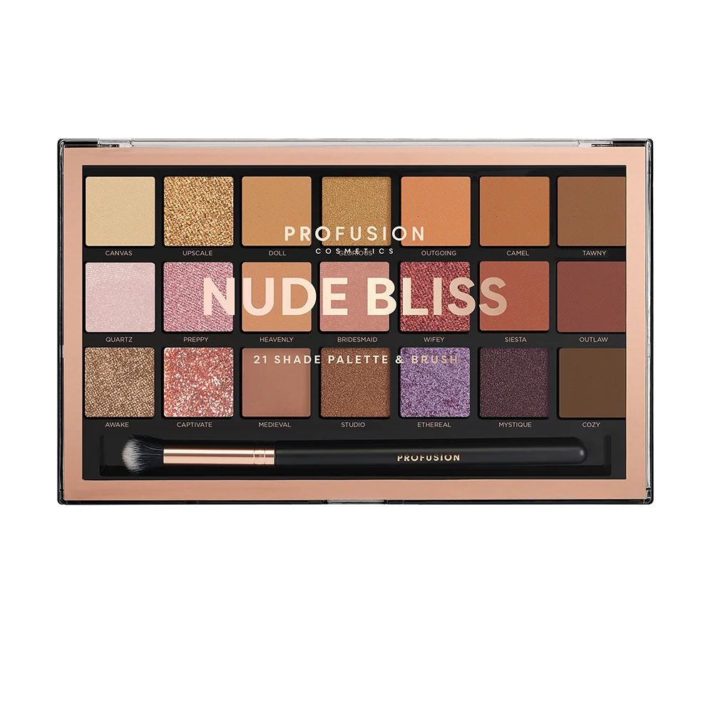Paleta de farduri cu 21 nuante + Pensula Nude Bliss Eyeshadow, Profusion Cosmetics