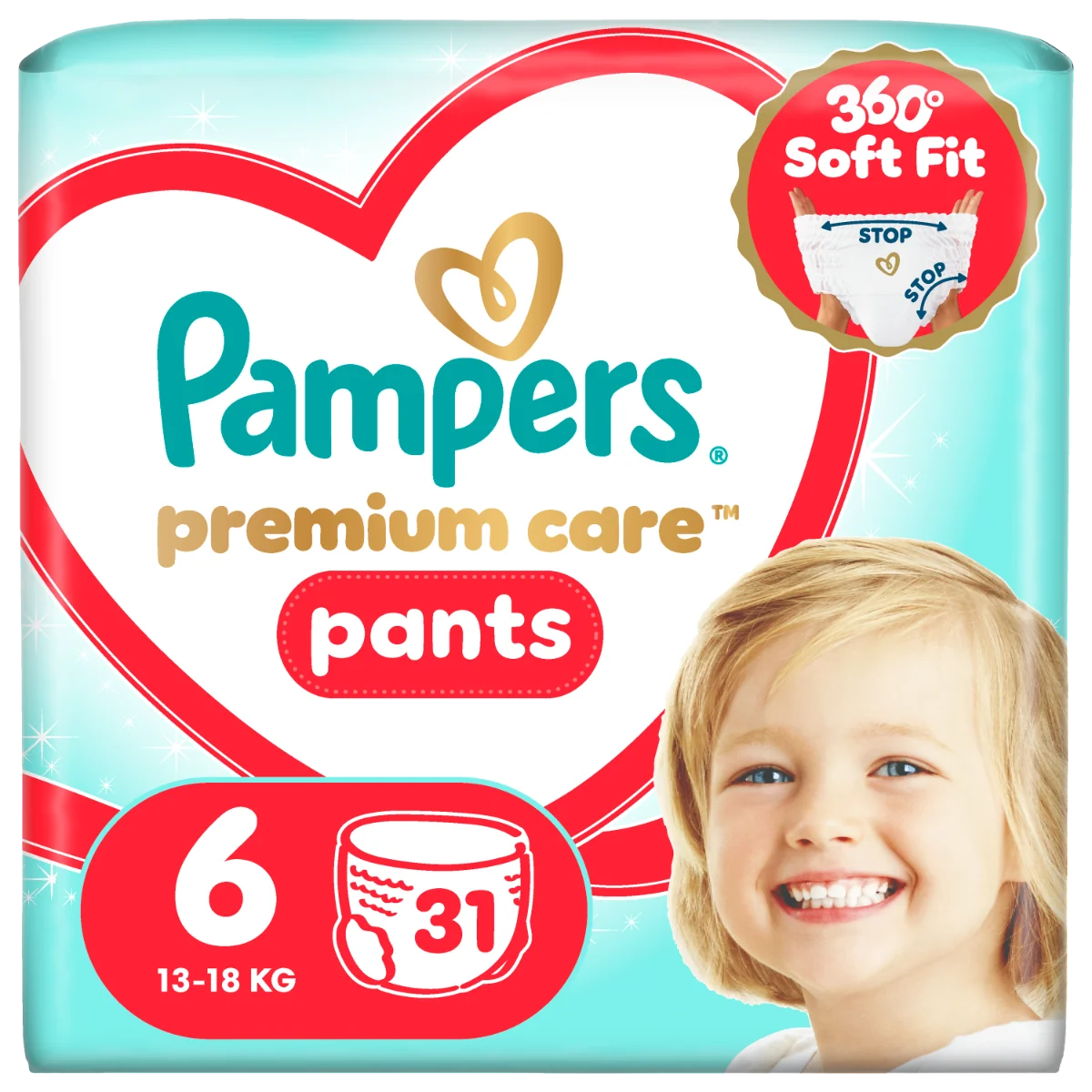Scutece Premium Care Pants Nr.6 13-19 kg, 31 bucati, Pampers