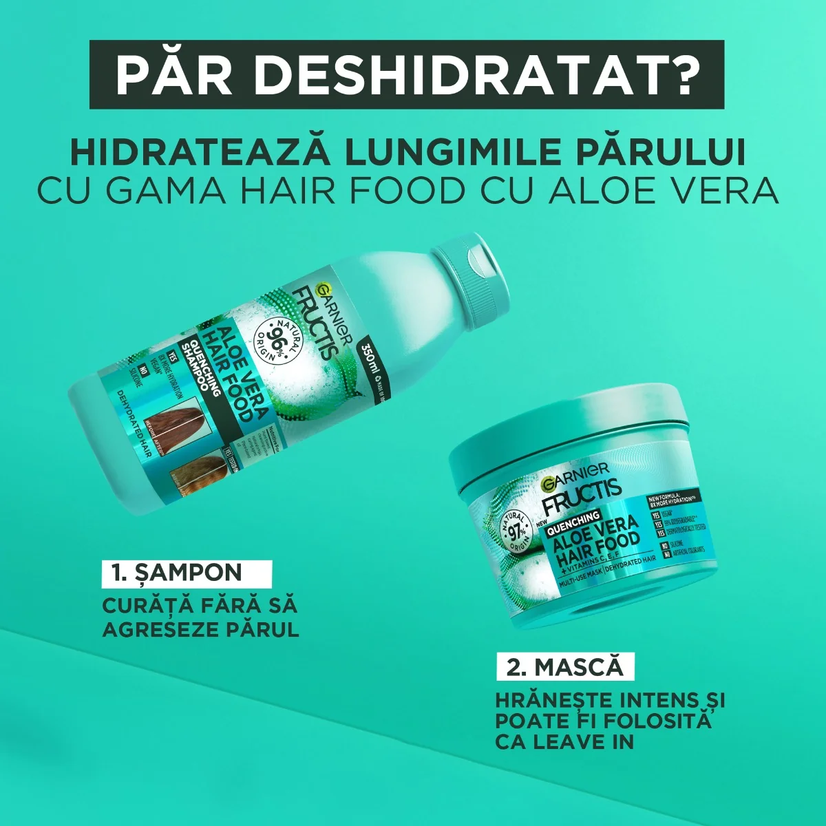Masca pentru parul normal spre uscat Hair Food Hidratanta Aloe Vera, 390ml, Fructis