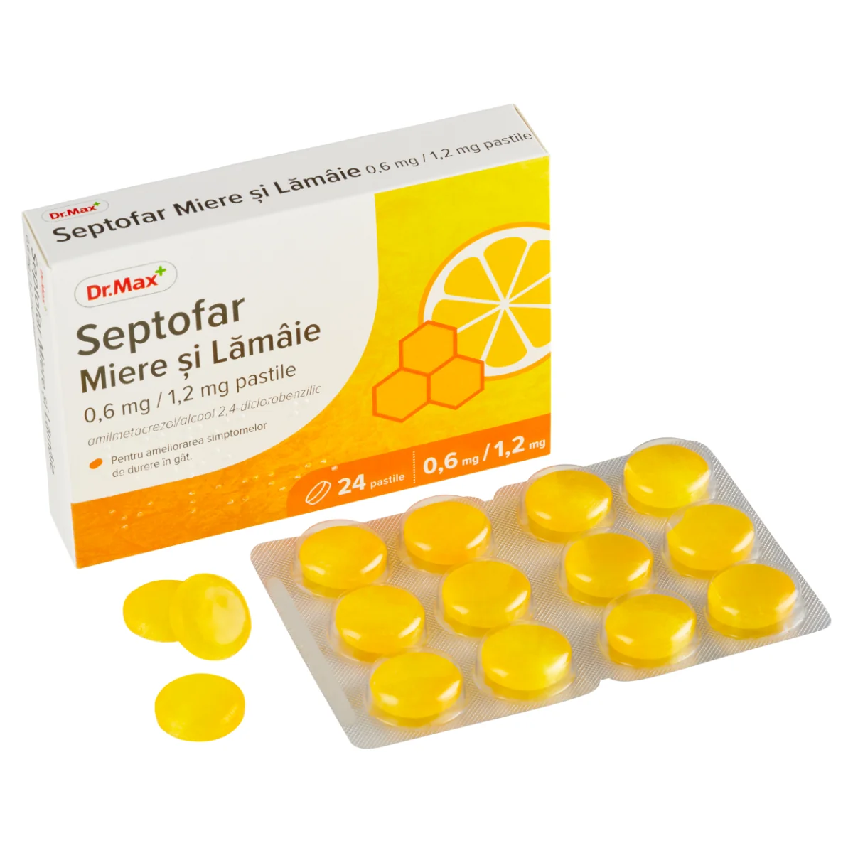 Dr. Max Septofar Miere si Lamaie 0.6mg/1.2mg, 24 pastile