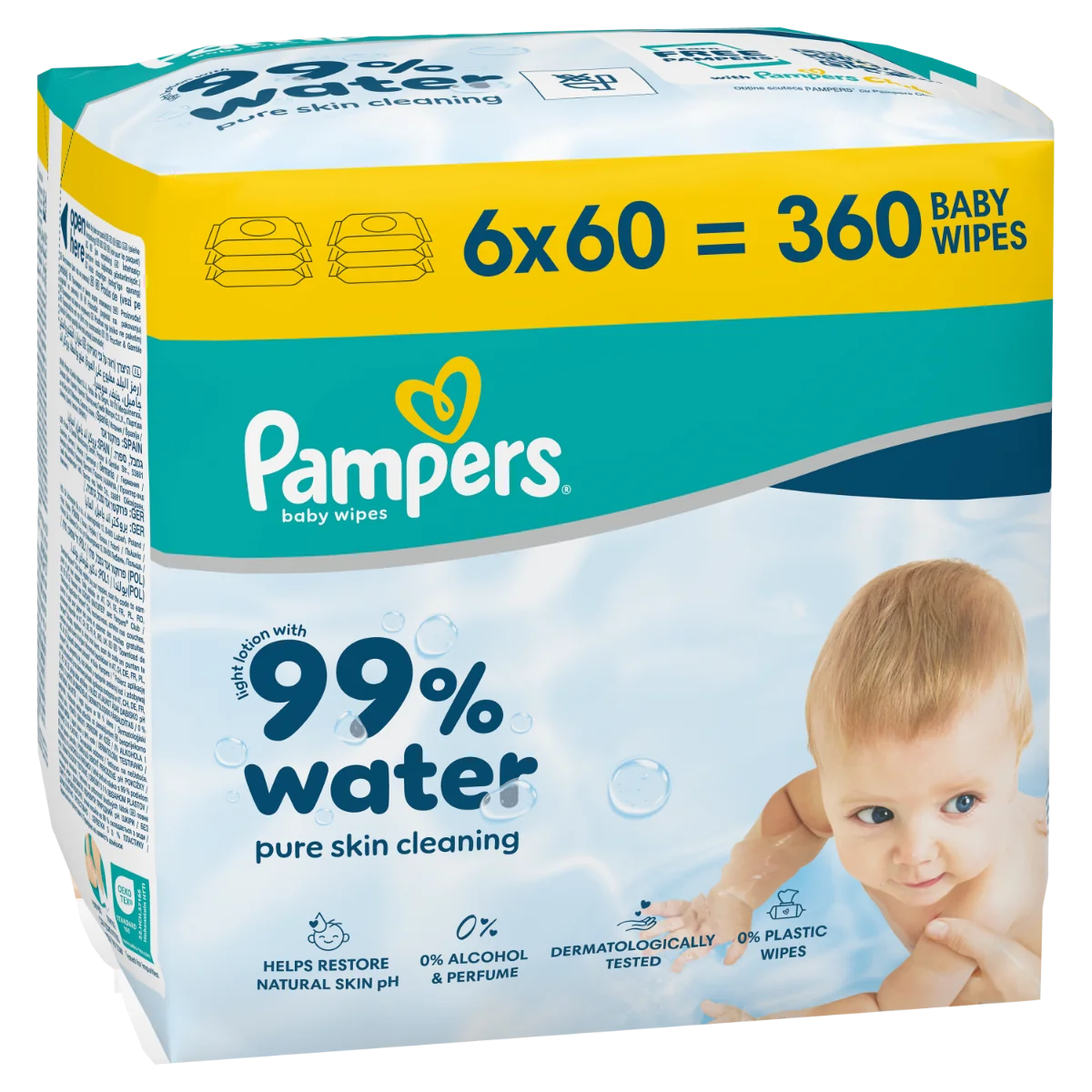 Servetele umede 99% apa cu lotiune usoara, 360 bucati, Pampers 