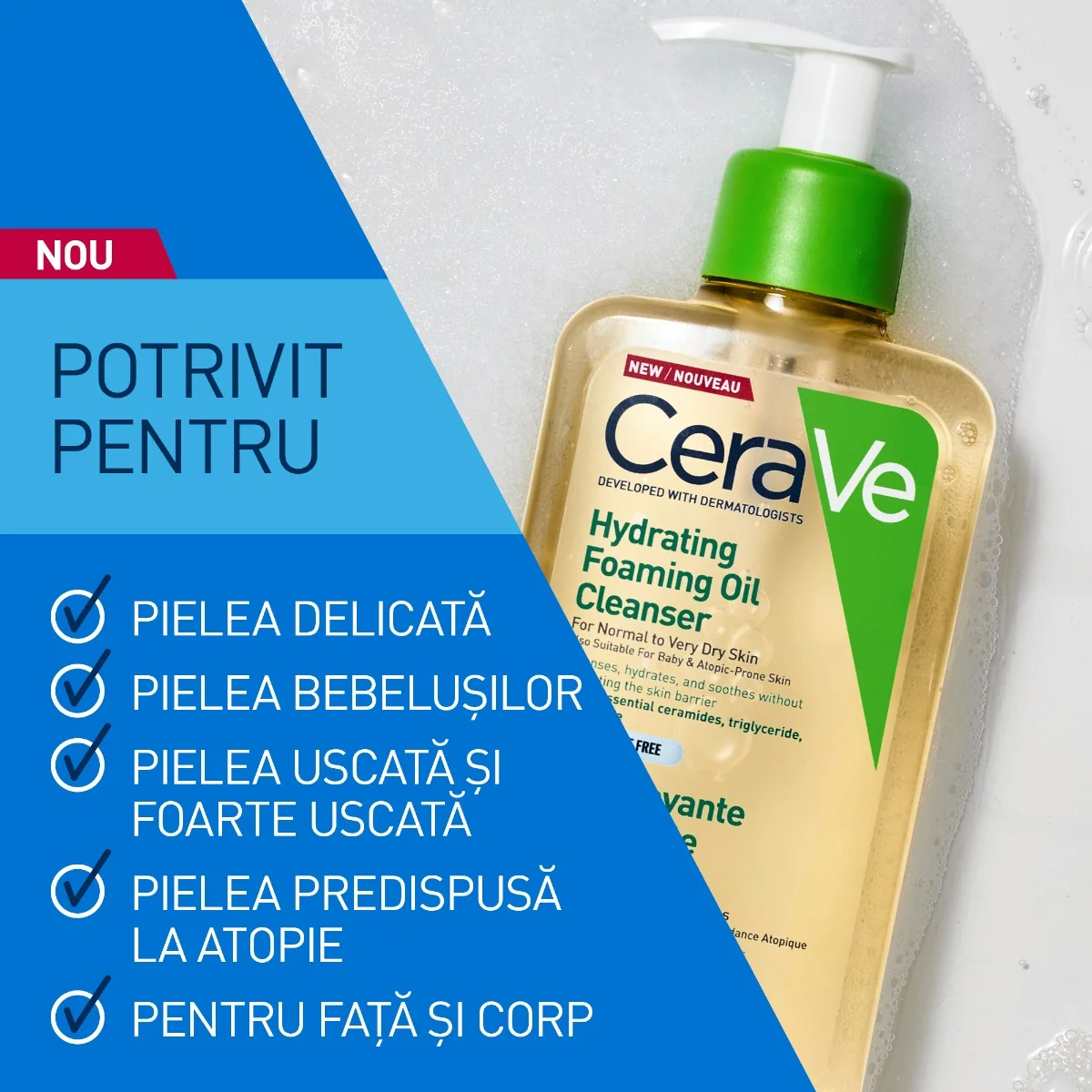 Ulei de curatare spumant si hidratant fata si corp pentru piele normala si uscata, 473ml, CeraVe