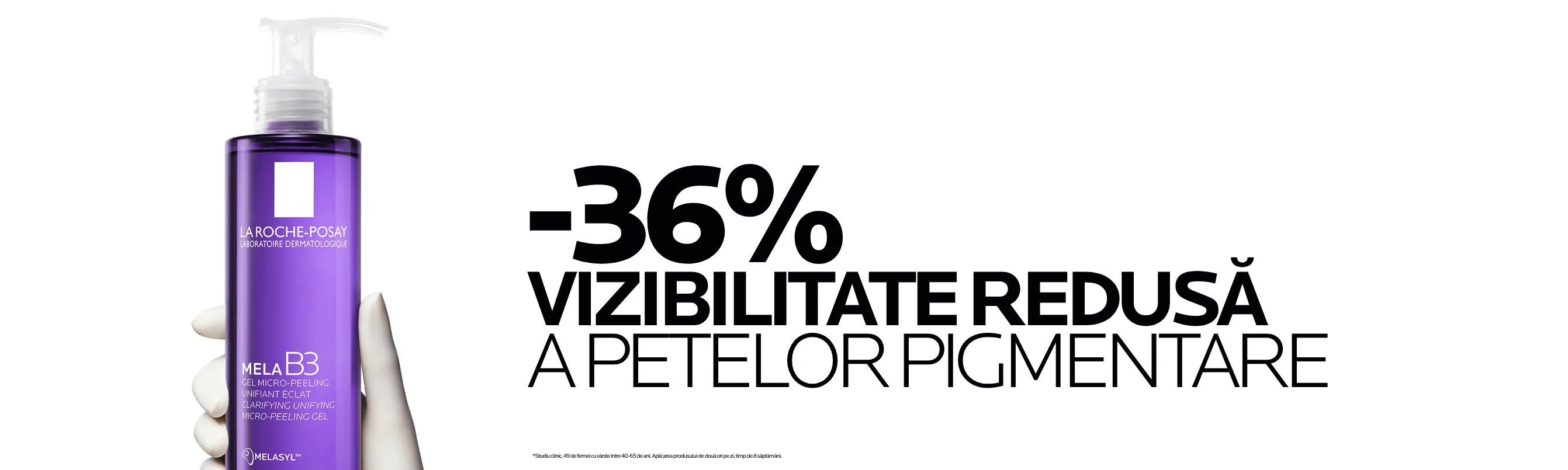 Gel micro-exfoliant anti-pete pigmentare formulat cu Melasyl Mela B3, 200ml, La Roche-Posay ofera o vizibilitate redusa a petelor pigmentare