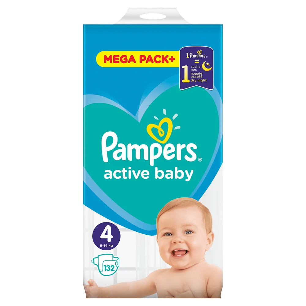 Scutece Active Baby Mega Box marimea 4 pentru 9 -14kg 132 bucati, Pampers