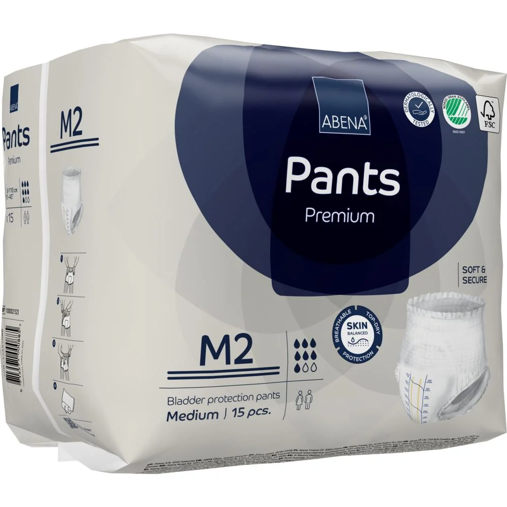 Scutece chilot pentru persoane active 80-110 cm M2 Premium Pants cu absorbtie 1900ml, 15 bucati, Abena