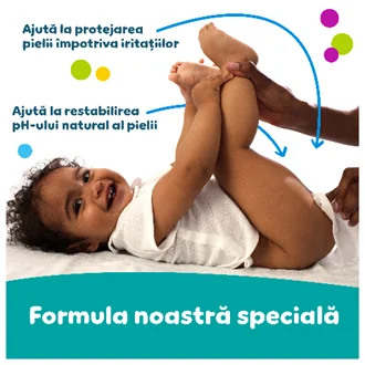 Servetele umede Pampers cu formula speciala care ajuta la protejarea pielii si la mentinerea pH-ului natural.