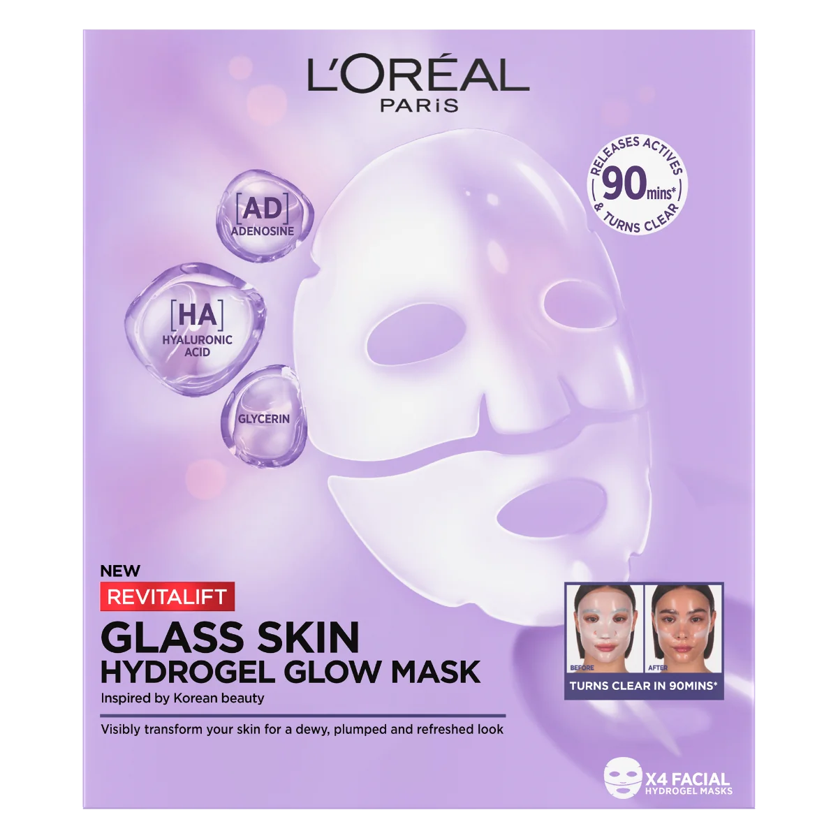 Masca hidrogel pentru iluminare Revitalift Glass Skin, 25g, L'Oreal Paris