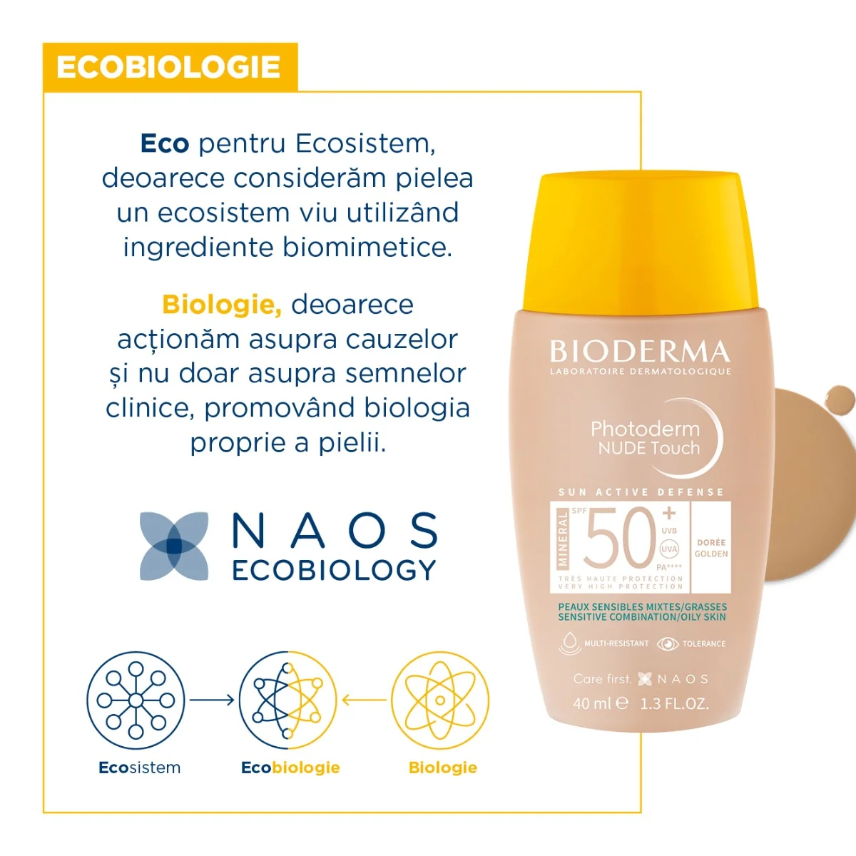 Fluid Nude Touch Mineral Auriu cu SPF50+ Photoderm, 40ml, Bioderma