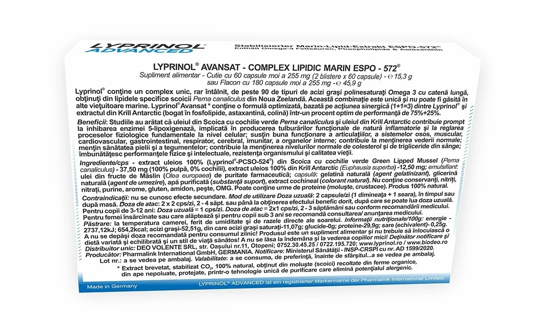 Complex lipidic marin Lyprinol Advanced, 60 capsule, Pharmalink