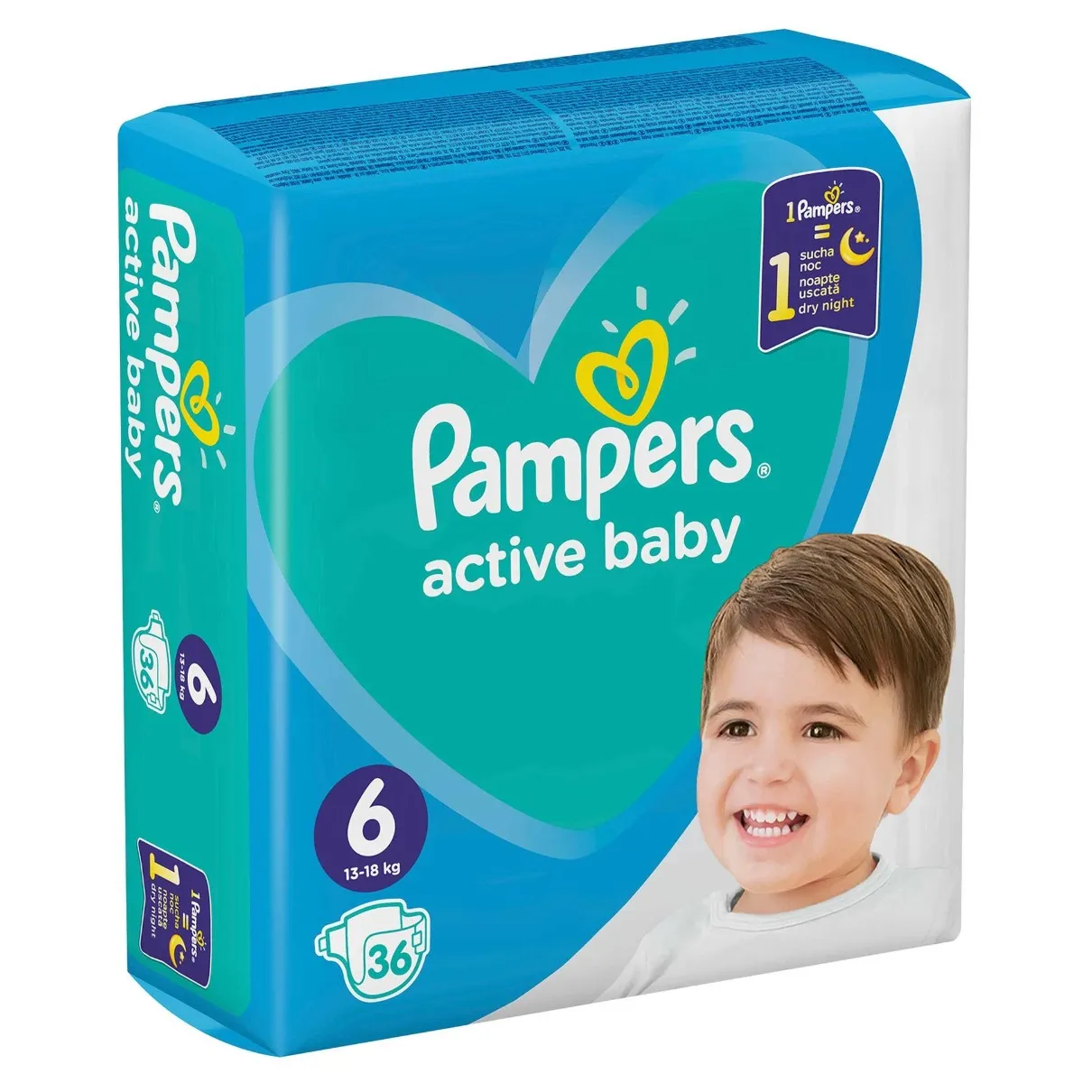 Scutece pentru copii Active Baby Dry, Marimea6, 13-18kg, 36bucati, Pampers