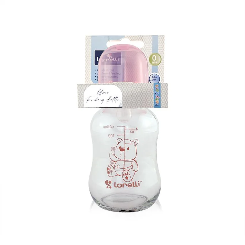 Biberon din sticla cu capac Blush Pink, 120ml, Lorelli