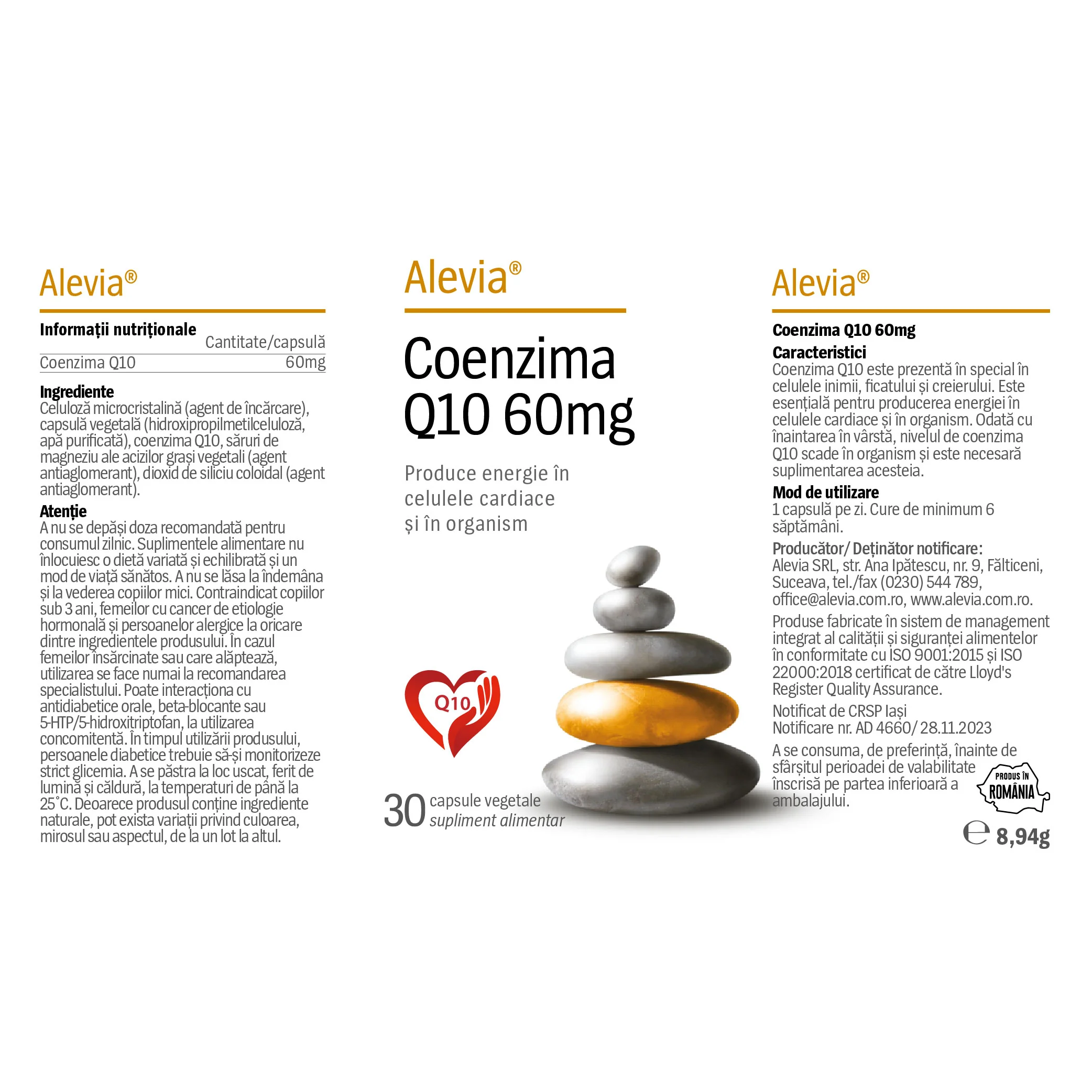 Coenzima Q10 60mg, 30 comprimate, Alevia