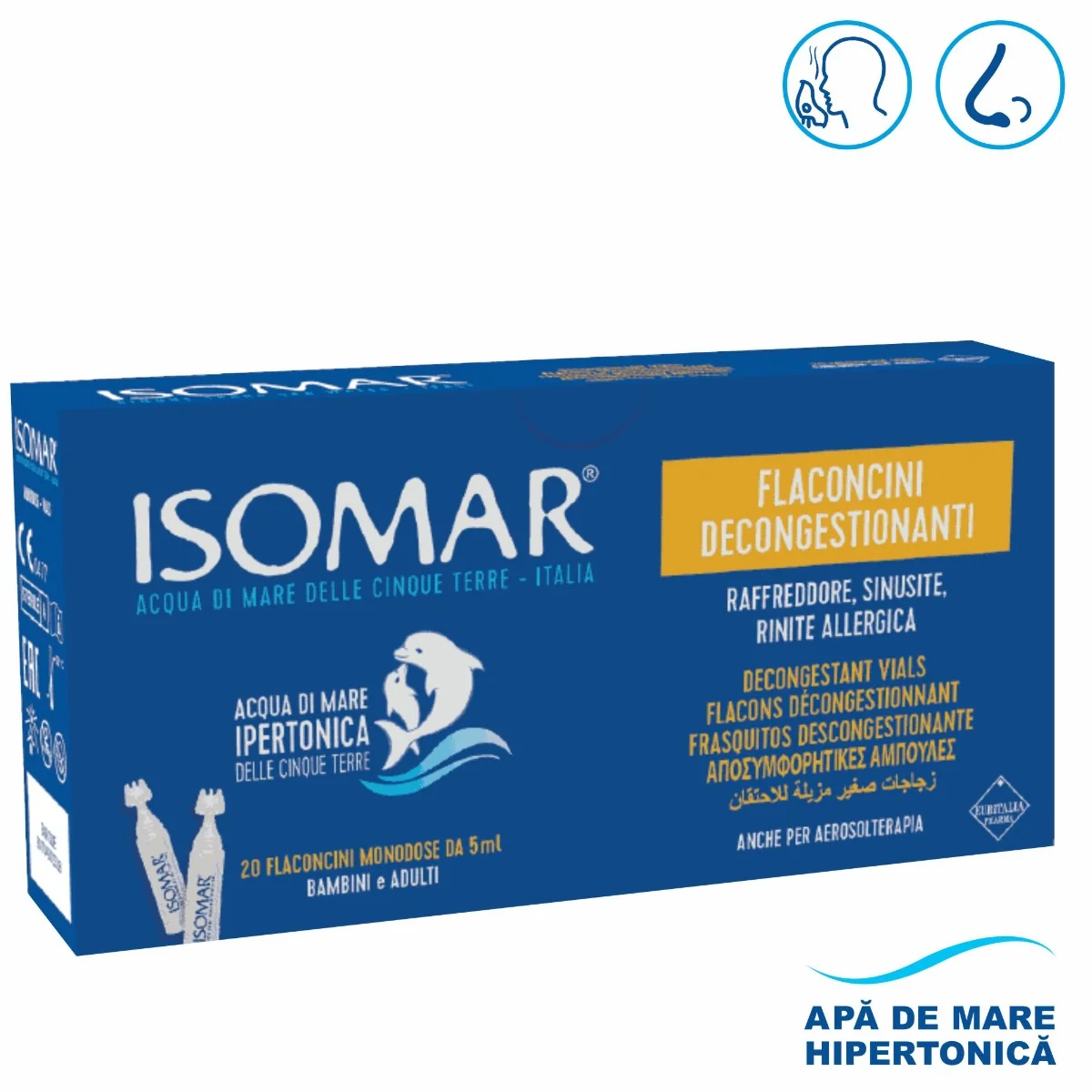 Apa de mare hipertonica decongestionanta nazala, 20 monodoze x 5ml, Isomar