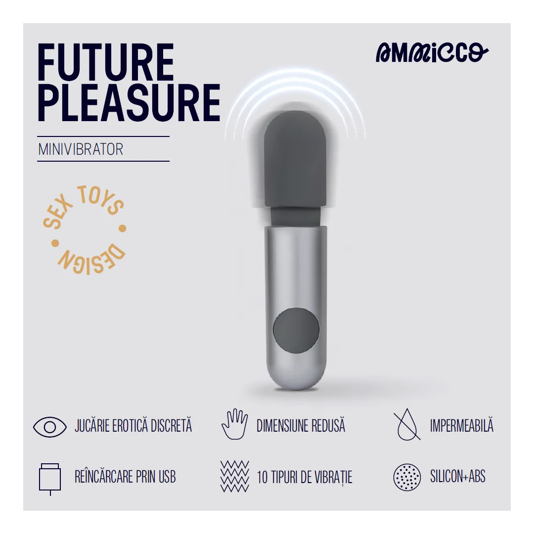 Mini vibrator cu 10 moduri de vibratie si mod silentios Future Pleasure, 1 bucata, Ammicco